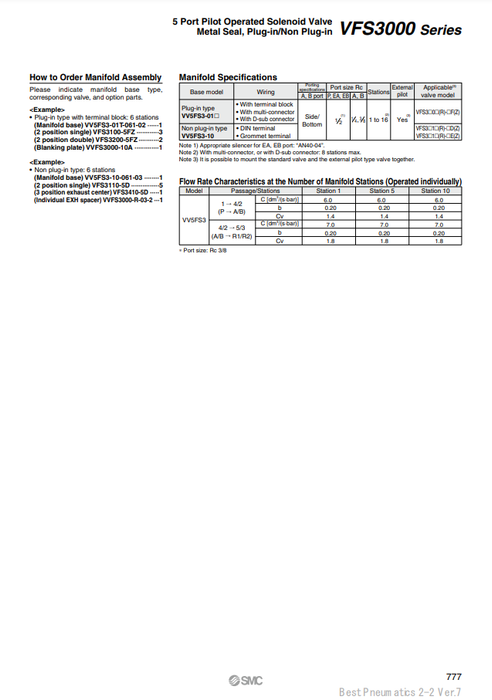 [SMC Pneumatics]Manifold VV5FS3-10-041-02