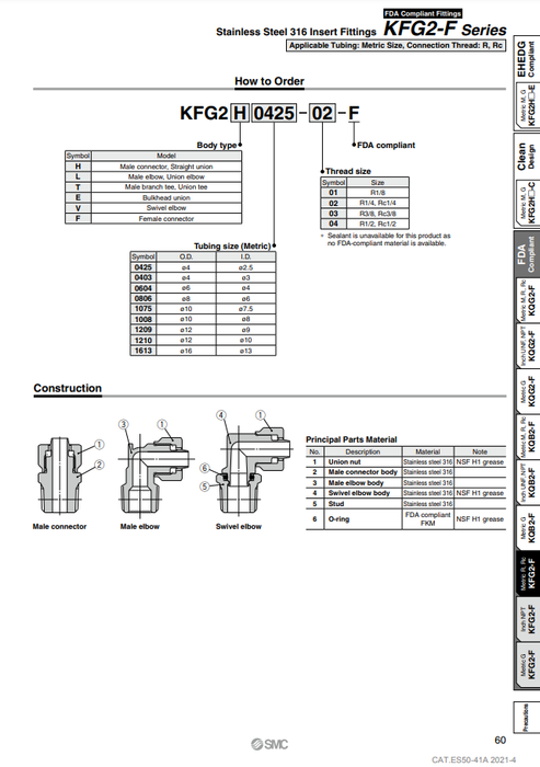 [SMC Pneumatics]Insert Fittings KFG2H0604-01-F