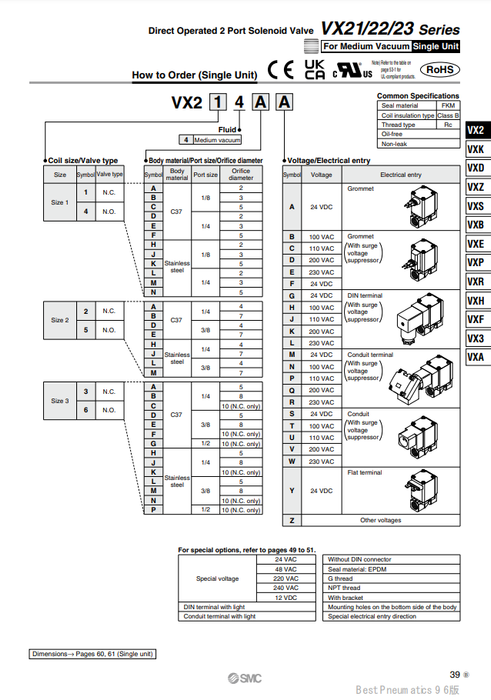 [SMC Pneumatics]Solenoid Valve VX214AZ1B