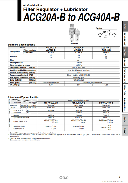 [SMC Pneumatics]Air Combination ACG40B-04DG1-NR-B