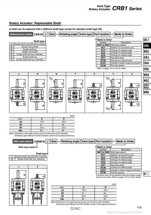 [SMC Pneumatics]Rotary Actuator CRB1BS63-90D