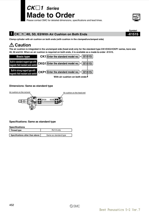 [SMC Pneumatics]Clamp Cylinder CKG1A50-75YZ-X1515