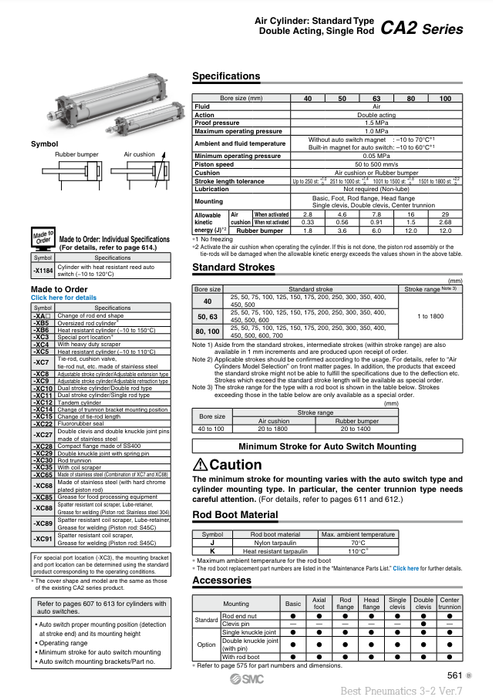 [SMC Pneumatics]Air Cylinder CA2L80V-1000Z
