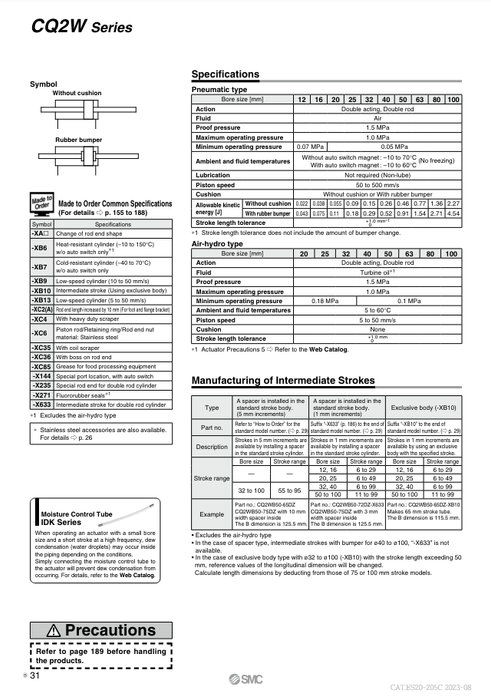 [SMC Pneumatics]Compact Cylinder CQ2WB25-25D