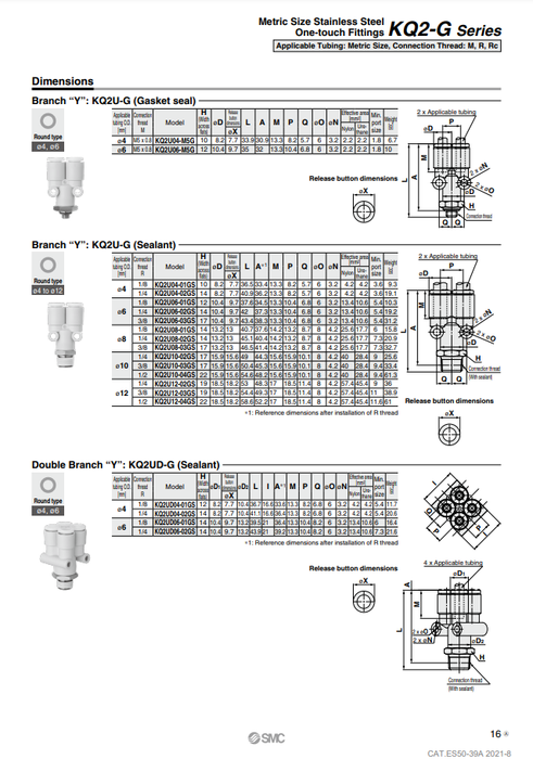 [SMC Pneumatics]One-touch Fittings KQ2U04-M5G