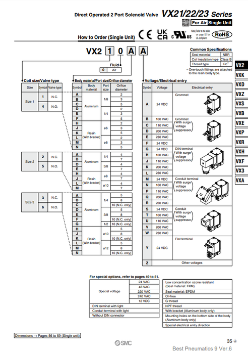 [SMC Pneumatics]Solenoid Valve VX230DGXB