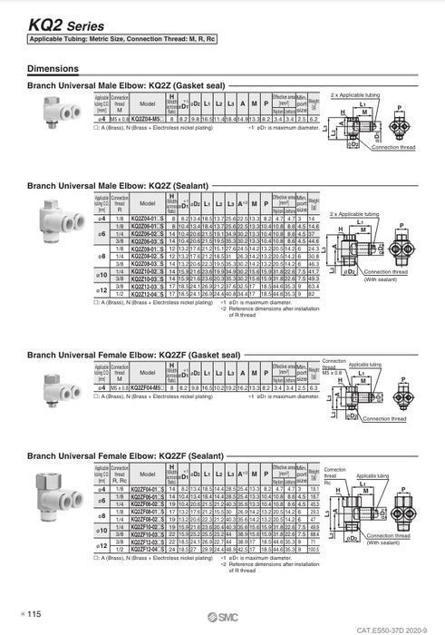 [SMC Pneumatics]One-touch Fitting KQ2Z12-04NS