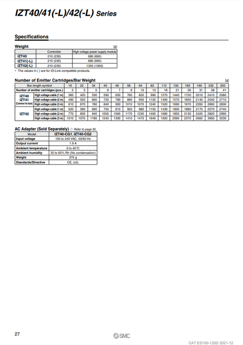 [SMC Pneumatics]Separate Controller Ionizer IZT42-34D16HRL-TRFU