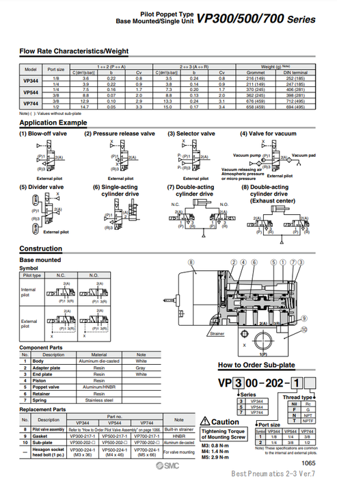 [SMC Pneumatics]Sub-plate VP500-202-1