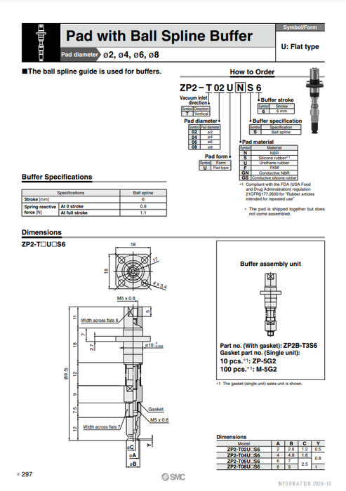 [SMC Pneumatics]Vacuum Pad ZP2-T08UGSS6