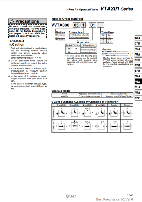 [SMC Pneumatics]Manifold VVTA300-023-01