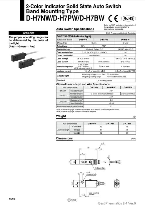 [SMC Pneumatics]Auto Switch D-H7BW