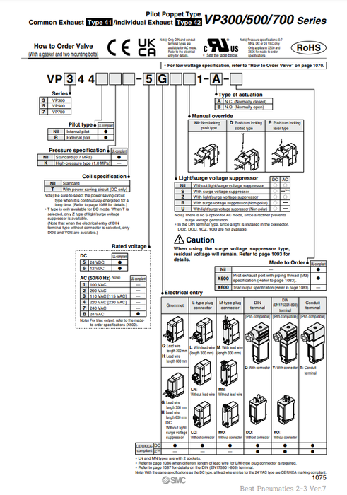 [SMC Pneumatics]Solenoid Valve VP744-5DZ1-04A