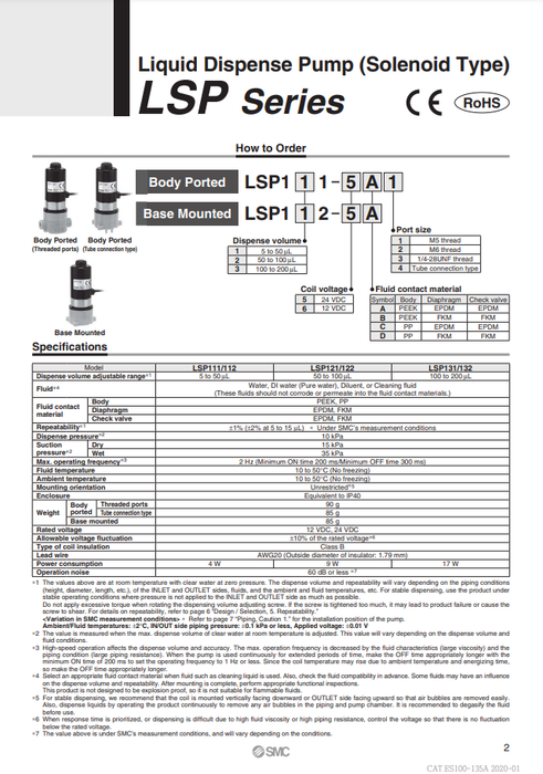 [SMC Pneumatics]Liquid Dispense Pump LSP111-5B4