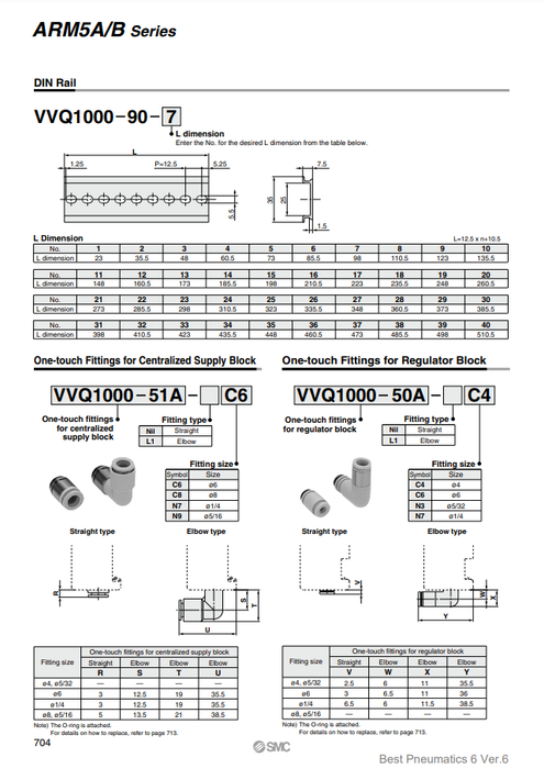 [SMC Pneumatics]One-touch Fittings For Regulator Block VVQ1000-50A-L1C4
