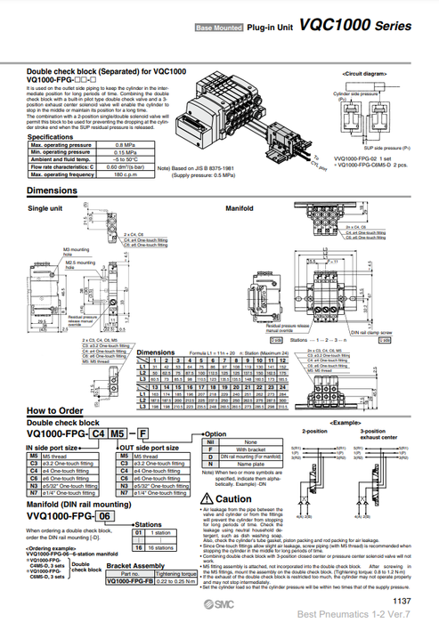 [SMC Pneumatics]Double Check Block VQ1000-FPG-C6M5-D