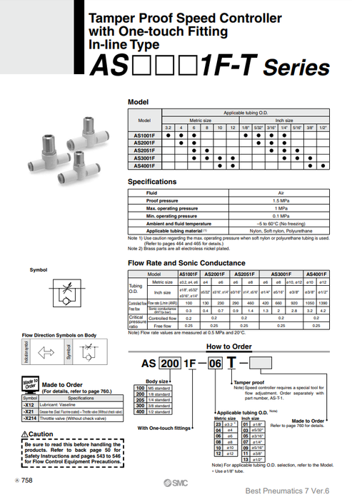 [SMC Pneumatics]Speed Controller AS3001F-10T