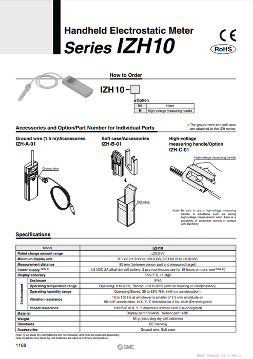 [SMC Pneumatics]Handheld Electrostatic Meter IZH10