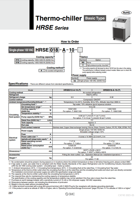 [SMC Pneumatics]Thermo-chiller HRSE012-A-23