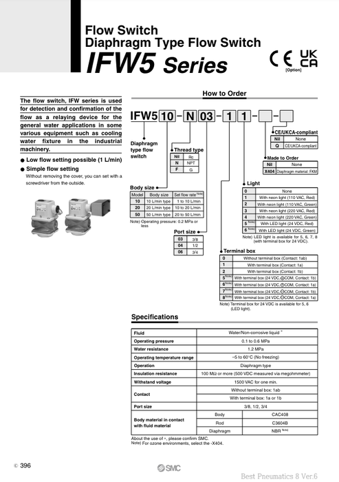 [SMC Pneumatics]Diaphragm Style Flow Switch IFW510-03-00