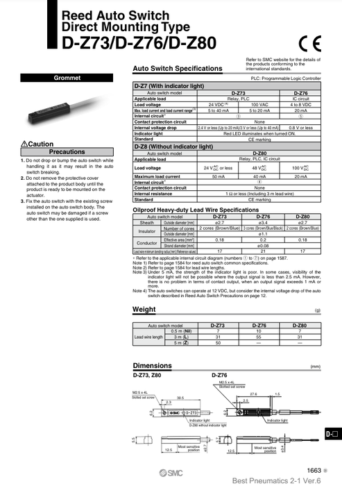 [SMC Pneumatics]Auto Switch D-Z76