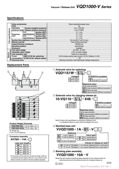 [SMC Pneumatics]Manifold Base VVQD1000-1A-08-V