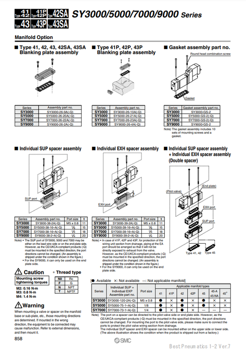 [SMC Pneumatics]Spacer Assembly SY9000-38-1A
