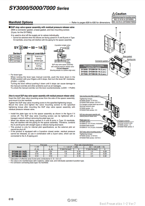[SMC Pneumatics]Stop Valve Spacer SY30M-50-1AE