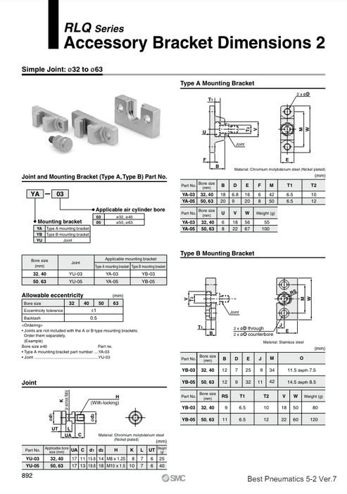 [SMC Pneumatics]Joint And Mounting Bracket YA-10