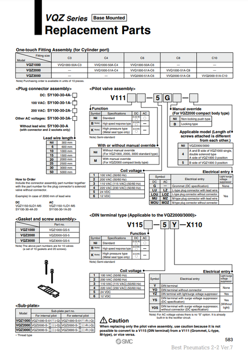 [SMC Pneumatics]Pilot Valve Assembly V111-5LZ