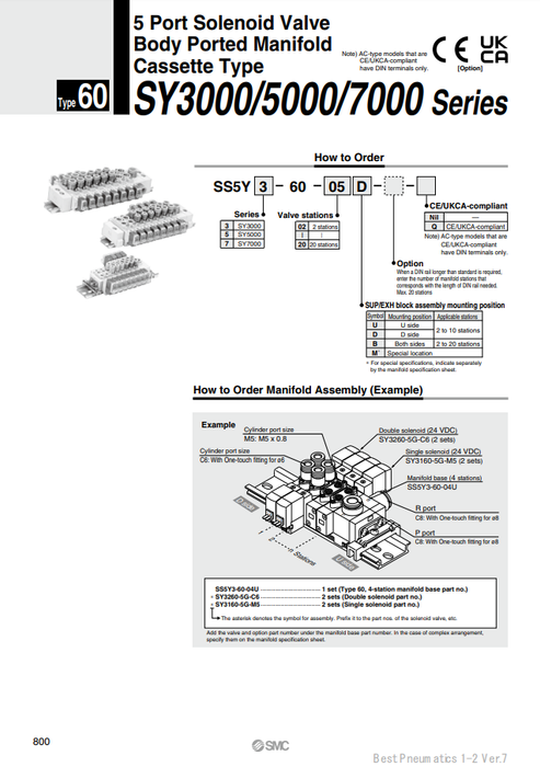 [SMC Pneumatics]Manifold SS5Y5-60-03D