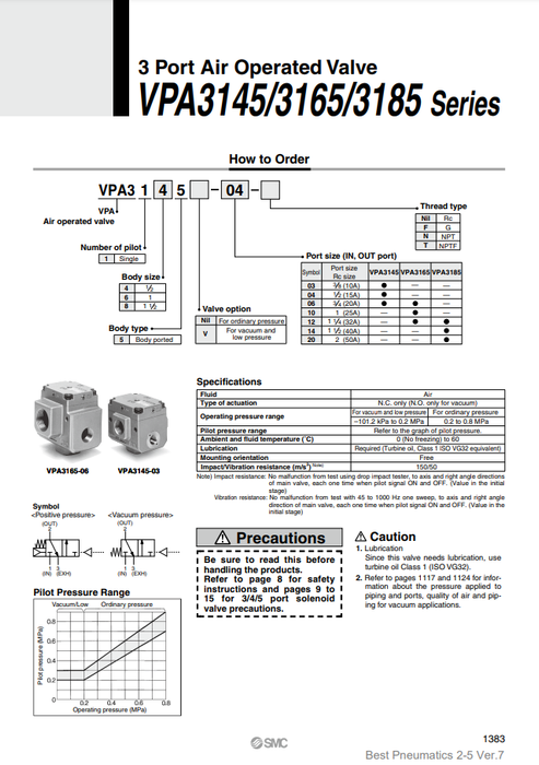 [SMC Pneumatics]Air Operated Valve VPA4250-03-N