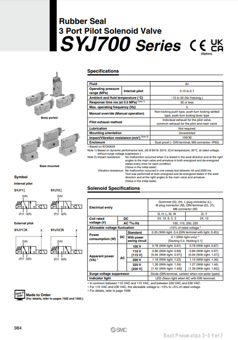 [SMC Pneumatics]Solenoid Valve SYJ714-5LZ-02