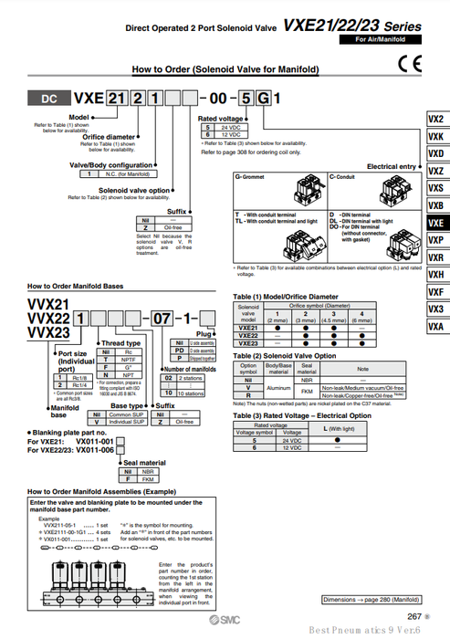 [SMC Pneumatics]Manifold VXE2241V-00-5G1