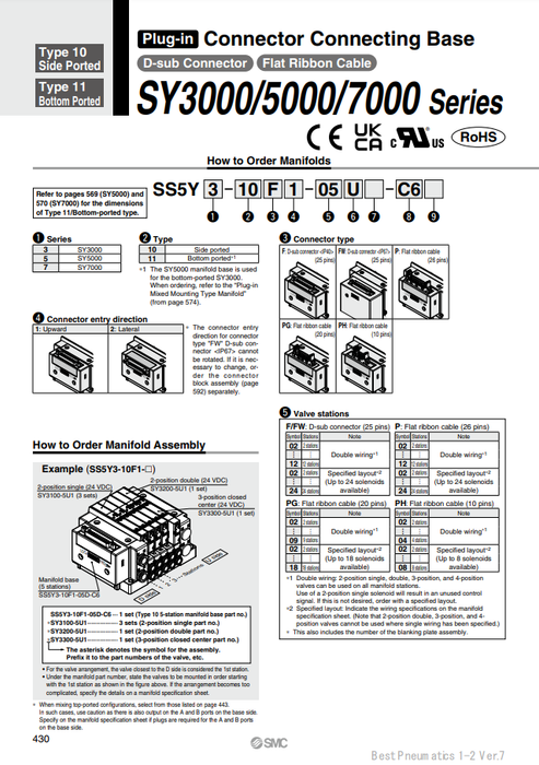 [SMC Pneumatics]Manifold SS5Y3-10P1-08BS-CMD10