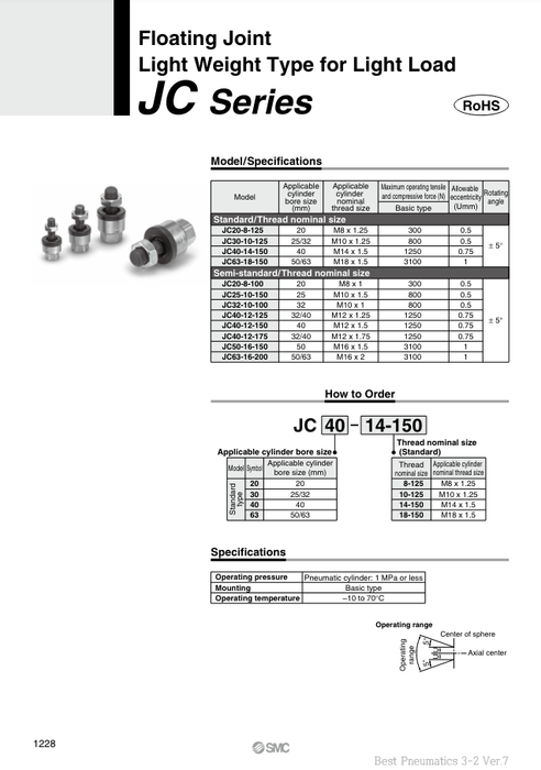 [SMC Pneumatics]Floating Joint JC30-10-125