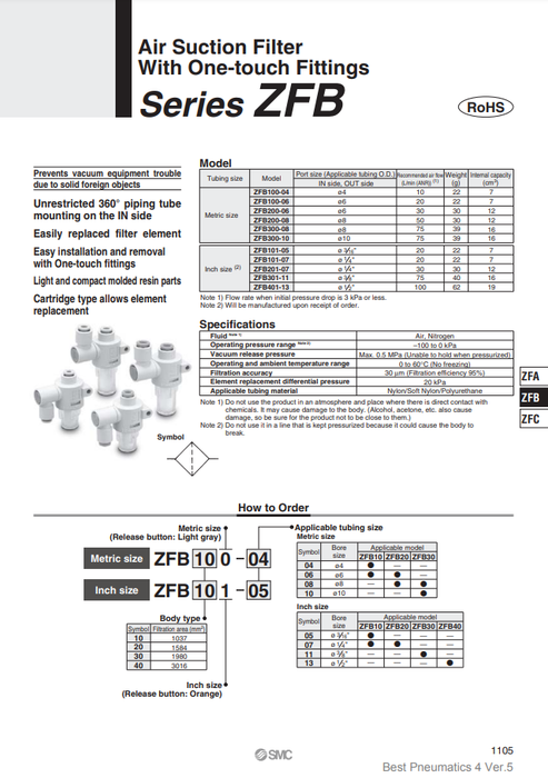 [SMC Pneumatics]Air Suction Filter ZFB401-13