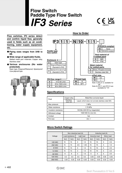 [SMC Pneumatics]Flow Switch IF300-06-00