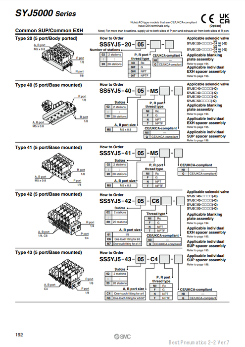[SMC Pneumatics]Manifold SS5YJ5-41-06-M5