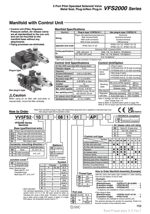 [SMC Pneumatics]Manifold VV5FS2-01T1-111-02
