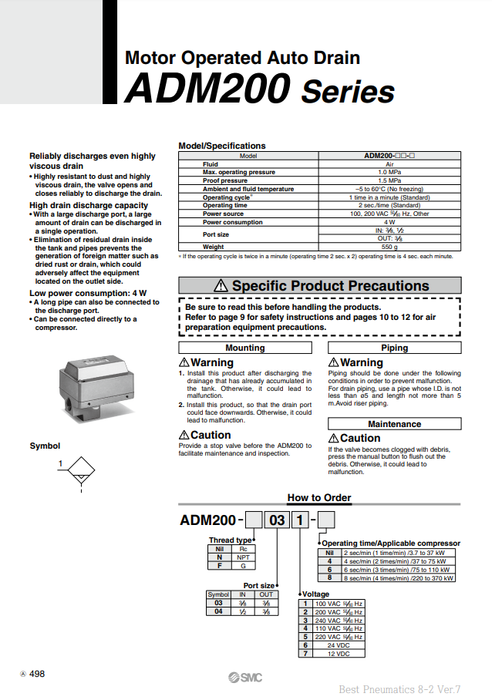 [SMC Pneumatics]Motor Operated Auto Drain ADM200-035