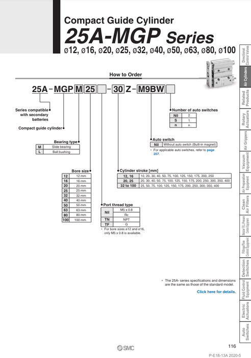 [SMC Pneumatics]Compact Guide Cylinder 25A-MGPM20-20Z