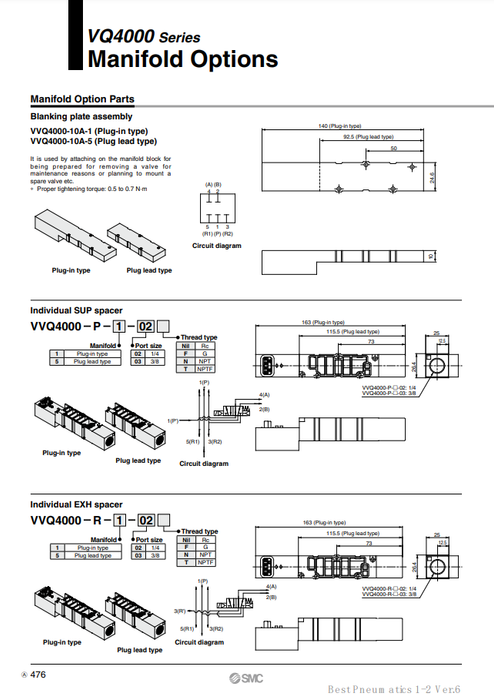 [SMC Pneumatics]Individual SUP Spacer VVQ4000-R-1-02