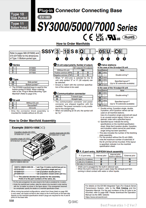 [SMC Pneumatics]Manifold SS5Y3-10S8V2A-08U-C4