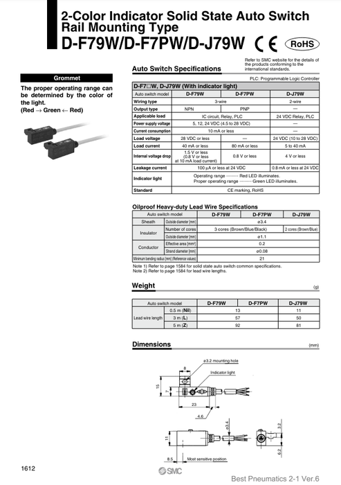 [SMC Pneumatics]Auto Switch D-F79W