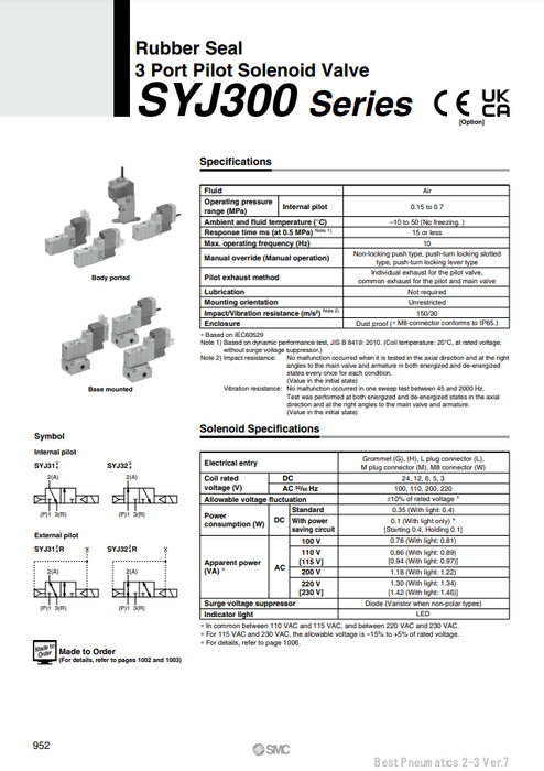 [SMC Pneumatics]Solenoid Valve SYJ312-5L-M3