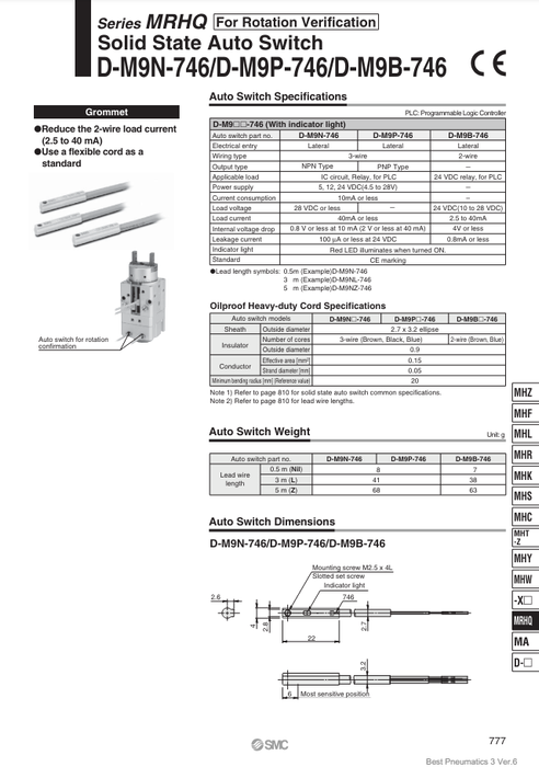 [SMC Pneumatics]Auto Switch D-M9NL-746