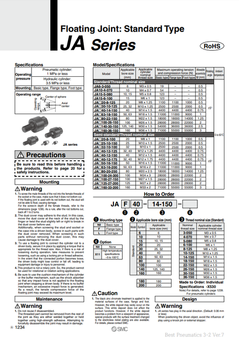 [SMC Pneumatics]Floating Joint JA10-4-070