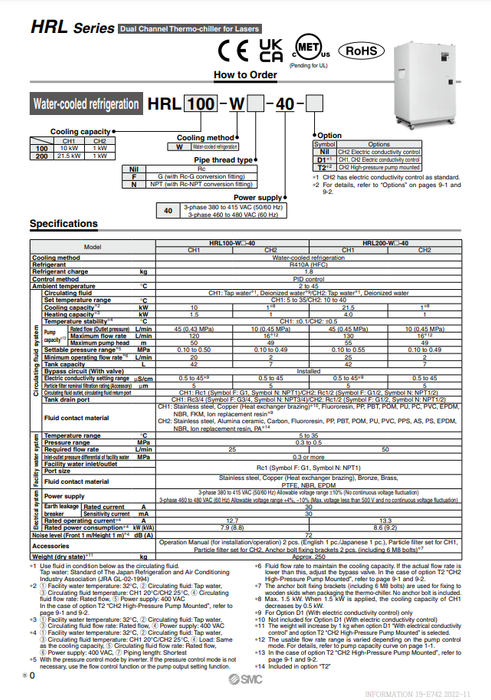 [SMC Pneumatics]Thermo-chiller HRL100-W-40