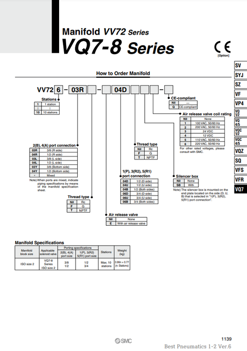 [SMC Pneumatics]Manifold VV722-04R-04B